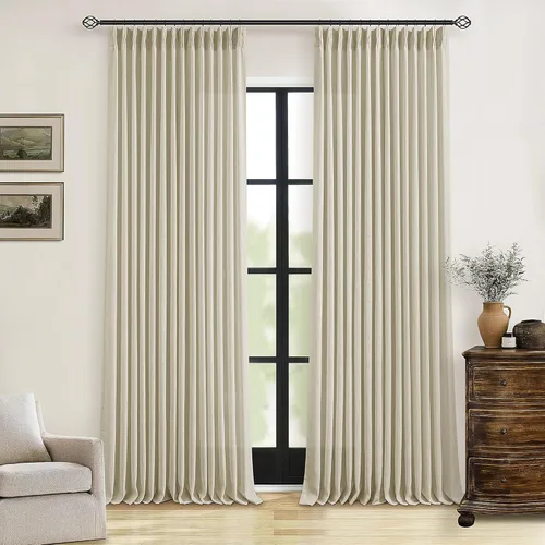 Miniatura 45 de Cortinas de lino natural con pliegues fruncidos de 120 pulgadas de largo para sala de estar, cortinas plisadas con ganchos y lengüeta trasera
