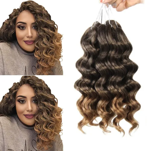 Miniatura 11 de Pelo de onda marina con trenzas de ganchillo, 6 pulgadas, 8 paquetes, trenzas rizadas suaves y profundas, extensiones de pelo sintético ondulado