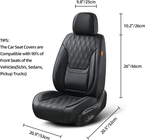 Miniatura 5 de Fundas de asiento de coche color negro, par de fundas de asiento delantero de cuero transpirable con reposacabezas, funda universal de asiento