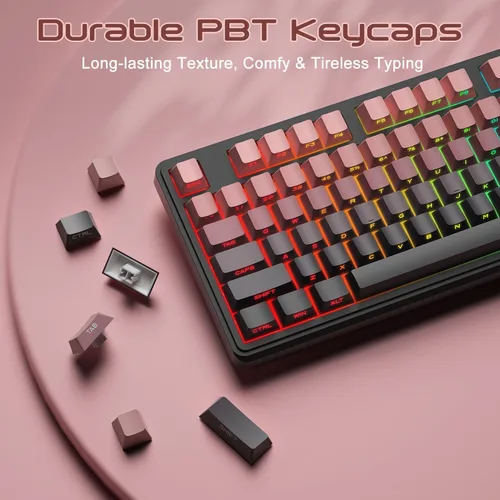 Miniatura 7 de BlueFinger Teclado RGB para juegos, teclado USB con cable de 98 teclas con retroiluminación arcoíris, perilla de volumen y pantalla, escritura