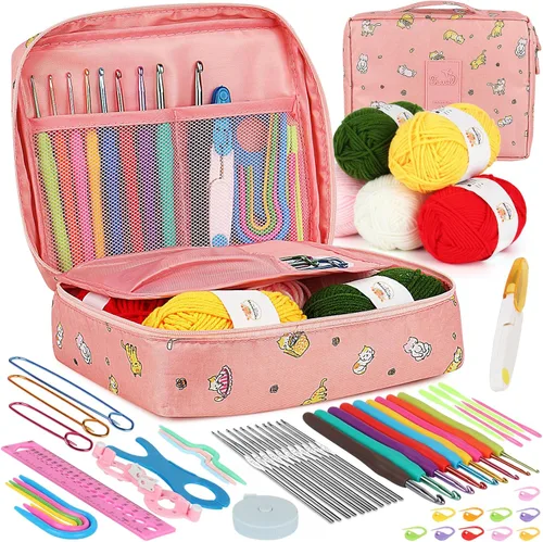 Miniatura 7 de Aeelike Kit de ganchillo con bolsa para viajes, kit fácil de aprender a ganchillo para principiantes de todas las edades, el kit de inicio