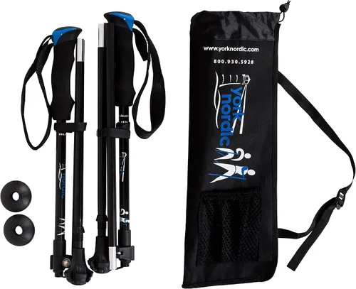 Miniatura 8 de York Nordic Bastones plegables ultraligeros para caminar, listos para viajar, con patas de goma, cestas y bolsa