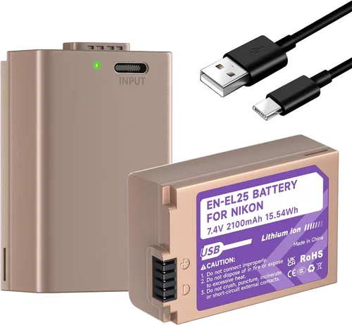 Batería EN-EL25 EN-EL25A de 2100 mAh paquete de 2 y cable de carga rápida USB-C, perfectamente compatible con cámara Nikon Z50 Z30 Z50ii ZFC,