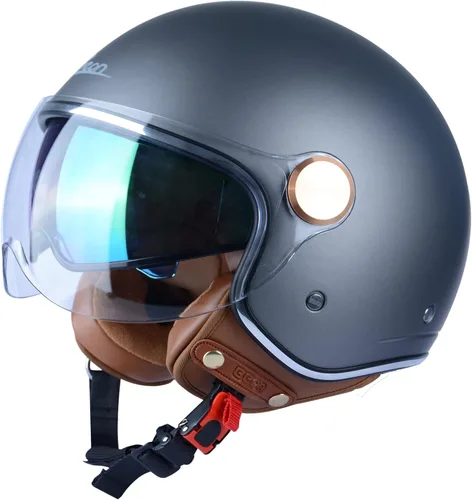 Miniatura 12 de Open Face Motorcycle Helmet for Adults, DOT Approved,3/4 Retro Vespa Helmet, Dual Visors Men's and Women's Motorbike Casco for Moped Cruiser Bobber