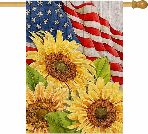Miniatura 8 de Hzppyz Bandera patriótica de jardín de primavera y verano con girasoles del 4 de julio, Día de los Caídos, decoración para exteriores de doble cara