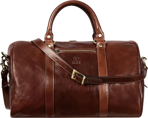 Bolsa de lona pequeña de cuero de grano completo, bolsa de gimnasio para fin de semana unisex, color marrón, resistencia al tiempo, Marrón, talla