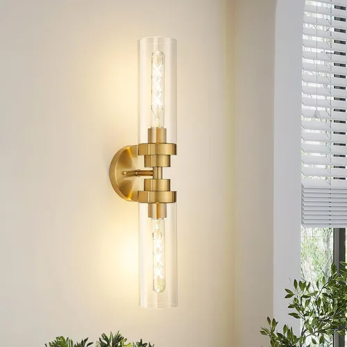 Miniatura 30 de Emak Apliques de Pared Juego de 2, Aplique de Pared Moderno de Baño Dorado Cepillado con Pantalla de Vidrio Esmerilado para Baño, Dormitorio, Sala