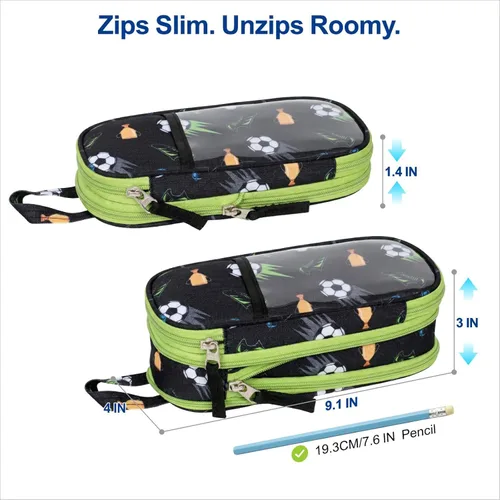 Miniatura 2 de Bagseri Pencil Case for Kids - Expandable Pencil Case for Boys Pencil Pouch Pencil Box Organizer Cute Pencil Bag for Student School, Black Football
