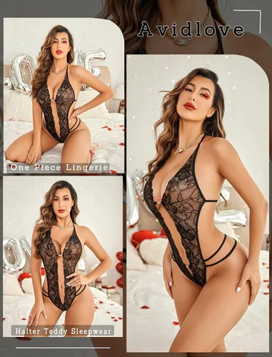 Miniatura 5 de Avidlove - Body de lencería de una pieza para mujer, diseño de encaje sexy con escote en V profundo, baby doll, tallas XS a XXXL