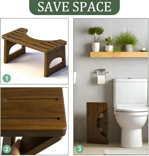 Miniatura 3 de JACNITAD Taburete de inodoro plegable, taburete de 7 pulgadas para baño, taburete de inodoro de bambú para adultos, taburete plegable