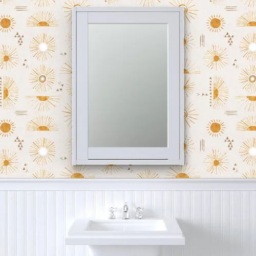 Miniatura 9 de Spoonflower Papel tapiz autoadhesivo para despegar y pegar, color crema de sol, cielo amarillo, bohemio, sol, papel tapiz extraíble personalizado