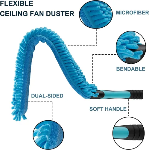 Miniatura 8 de Plumero para Ventiladores de Techo de 20 Pies de Altura con Poste de Extensión de 5-12 Pies, Kit Extensible Reutilizable para Limpiar Telarañas