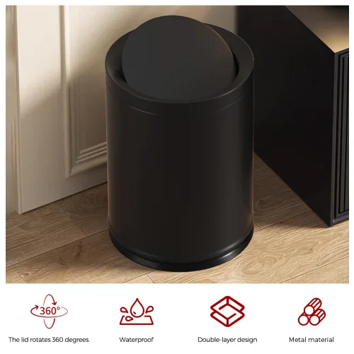 Miniatura 6 de Cubo de basura negro de 10L/2.6 galones con tapa oscilante, cubo de basura para dormitorio con tapa, pequeño cubo de basura para baño, dormitorio