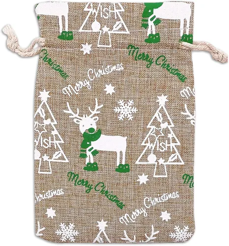 Miniatura 23 de 48 paquetes de 3x4 bolsas de regalo reutilizables de yute y arpillera con cordones (Feliz Navidad, X-Pequeño) - para regalos, favores de fiesta