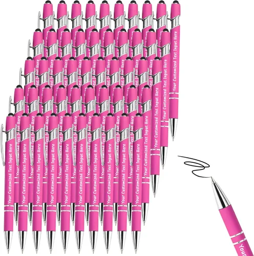 Miniatura 24 de Bolígrafo personalizado, 50 bolígrafos personalizados, grabado a granel con logotipo de nombre, lápiz digital de tinta negra suave con toque