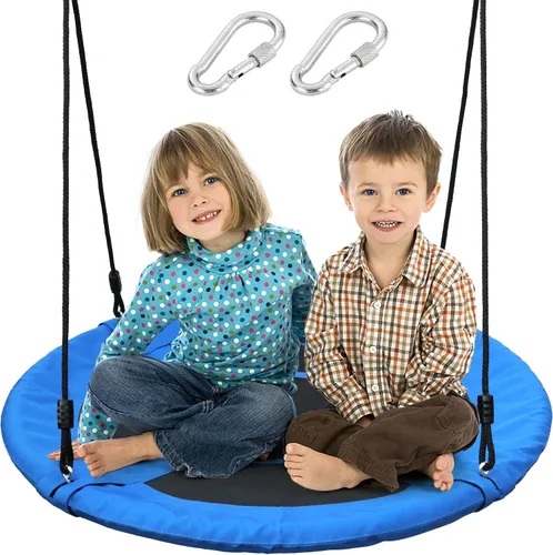 Asiento de columpio de árbol de platillo para niños de 40 pulgadas al aire libre, columpio redondo para niños, columpio de platillo volador con Azul