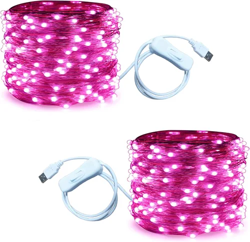 Miniatura 20 de RUICHEN Guirnalda de luces USB de 33 pies, 100 luces LED con interruptor de encendido/apagado (blanco cálido, paquete de 2)