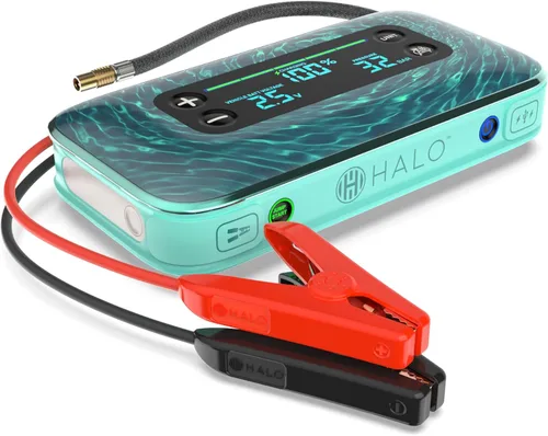 Miniatura 11 de HALO Bolt Air+ 1750 - Arrancador de batería portátil para automóvil Compresor de aire de 130 PSI, banco de energía USB de 59.9 Wh, pantalla Azul