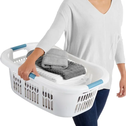 Miniatura 4 de Rubbermaid - Cesta de ropa sucia XL Hip-Hugger 2.1-bushel, color blanco para almacenamiento de ropa/baño/dormitorio/armario del hogar