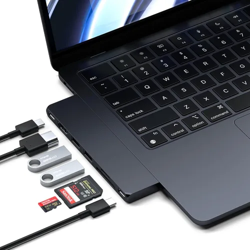 Satechi Adaptador multipuerto USB C 7 en 1 Pro Slim, USB C Dongle, carga de 100 W, HDMI 4K, USB 4, USB 3.2 Gen 2, lector de tarjetas SD/Micro para