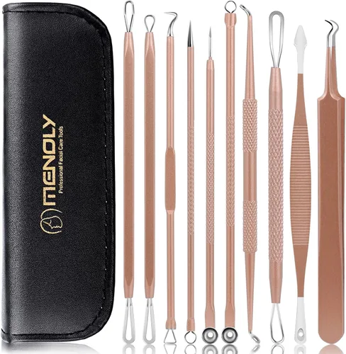 MENOLY - Kit de herramientas para reventar espinillas, 10 unidades, removedor de puntos negros, extractor de comedones, kit de eliminación de acné