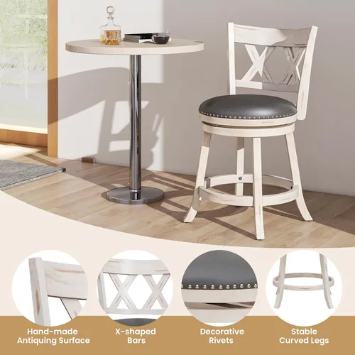 Miniatura 6 de Giantex Juego de 2 taburetes de bar de 25.5 pulgadas, taburetes giratorios de altura de mostrador con respaldo, asiento acolchado de 20 pulgadas
