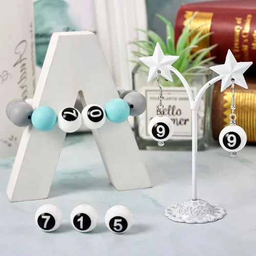 Miniatura 3 de Craftdady 20 cuentas de números de silicona de 0.531 in, números blancos y negros, 0-9, cuentas focales redondas para bolígrafos, manualidades