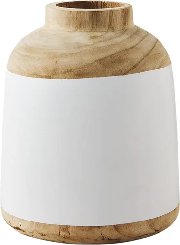 Miniatura 3 de Mud Pie Florero de Paulownia natural/blanco, 12" x 10