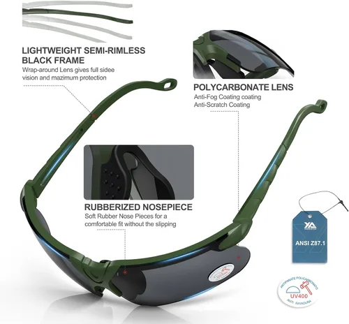 Miniatura 2 de Xaegistac Gafas de disparo con estuche Gafas de seguridad antivaho para cazadores para adultos Lente negra-marco verde