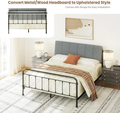 Miniatura 4 de Cabecero tamaño Queen sin montaje, Cabecero tapizado tamaño Queen de tela de lino estilo moderno extra grueso para cama ajustable, color gris oscuro