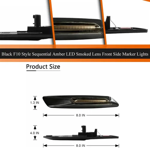 Miniatura 3 de ADIIL Negro F10 estilo ahumado lente delantera Fender secuencial ámbar LED señal de giro lámpara de marcador lateral luces asamblea para BMW 1 3 5