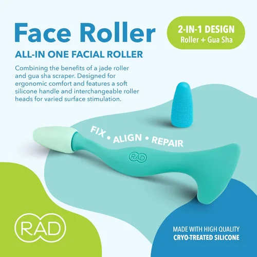Miniatura 2 de RAD Rodillo facial 2 en 1, opciones de cabeza de rodillo de silicona texturizada y suave, apto para congelador para tratamiento frío, arrugas
