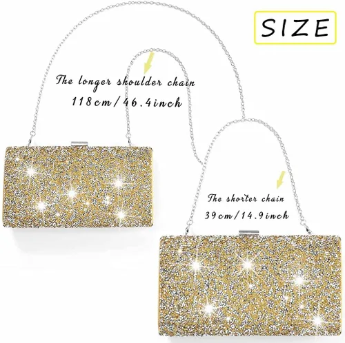 Miniatura 6 de ELABEST Bolso de mano de noche con purpurina de doble cara con diamantes, bolso cruzado, bolsa de fiesta de boda para mujer