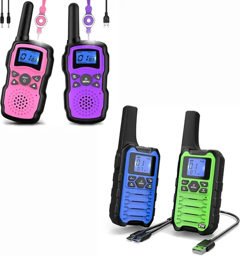 Wishouse Walkie Talkies de largo alcance para adultos y niños, radios recargables paquete de 4 unidades, para acampar y cazar