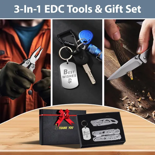 Miniatura 8 de Multitools - Juego de regalo "THANK YOU", 14 en 1, alicates multiherramientas y cuchillo de bolsillo con etiqueta para llavero, kit EDC de 3 piezas