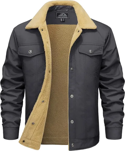 Miniatura 7 de MAGCOMSEN - Chaquetas de invierno para hombre, gruesas, con forro polar térmico, chaquetas forradas de algodón cálido tipo sherpa, con múltiples