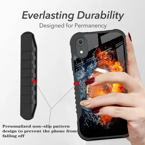 Miniatura 3 de Funda compatible con iPhone XR para hombres y mujeres, diseño de fútbol americano en fuego, a prueba de golpes, antiarañazos, caídas, silicona