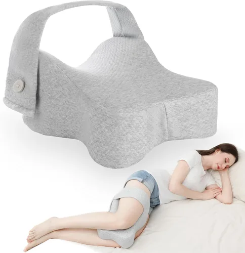 Almohada de rodilla de embarazo para personas que duermen de lado con correa, almohada de espuma viscoelástica para piernas para aliviar el dolor de