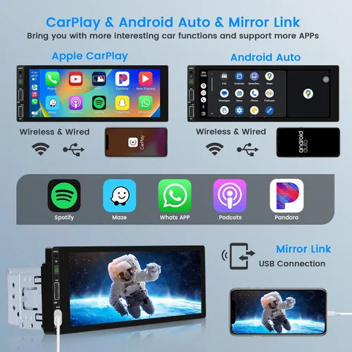 Miniatura 2 de Hikity 1280 x 480 IPS pantalla táctil Bluetooth 5.1 inalámbrico Android Auto, receptor de audio para automóvil, EQ FM 2USB SWC+cámara de respaldo