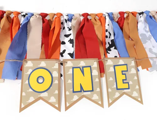 Miniatura 5 de Cartel de primer cumpleaños con temática de juguete – Cartel de primer cumpleaños para silla alta, decoraciones de fiesta occidental, pancarta