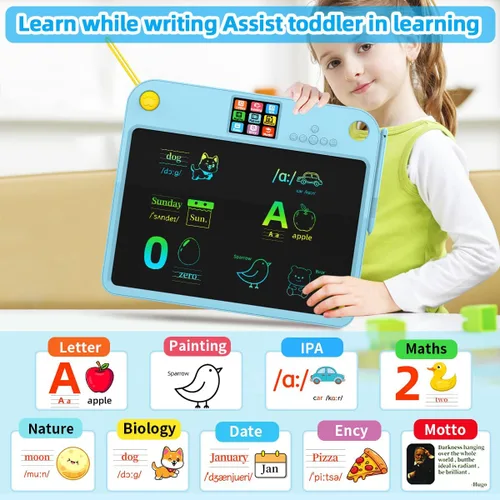 Miniatura 4 de Tableta de aprendizaje para niños con pantalla doble, tablero de escritura y dibujo borrable para niños pequeños, juguete educativo sin pantalla
