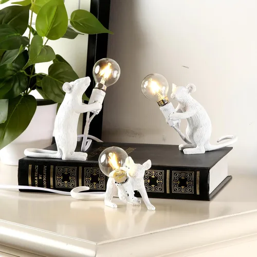 Miniatura 2 de Moderna lámpara de ratón de resina con luces de mesa, lámparas de escritorio creativas, decoración de regalo de mesita de noche, dormitorio LED