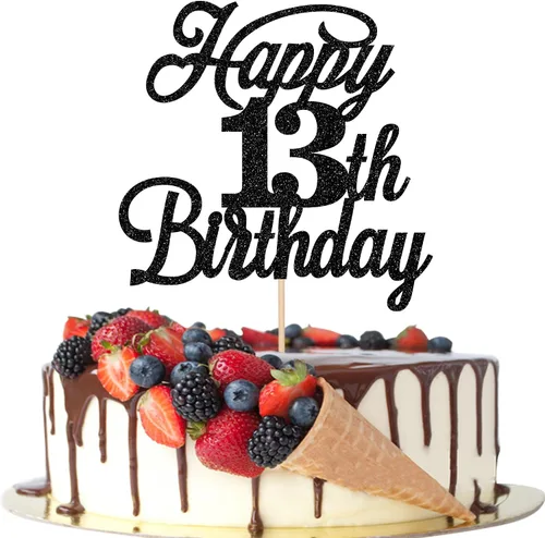 Miniatura 68 de Rsstarxi 1 paquete de decoración para tarta de cumpleaños 8 con purpurina negra de 8 años y fabulosos saludos a 8 años de edad, para celebrar el 8º