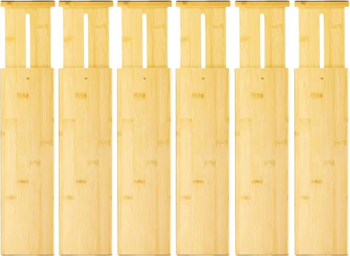 Miniatura 11 de VaeFae Paquete de 6 separadores de cajones de bambú ajustables, organizador de cajones expandible para utensilios de cocina, ropa, baño, oficina, se