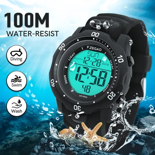 Miniatura 2 de F.ZEGAO Men Digital Sports Watch, 100M Diving Grade Waterproof Watch with Stopwatch Countdown Timer Alarm Function Dual Time Silicone Strap Wrist