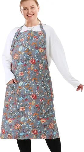 Miniatura 22 de Delantales de algodón y lino para hornear, talla grande, para mujer, con bolsillos, cocina