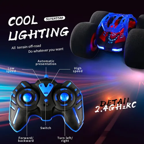 Miniatura 6 de pinkking Coche de control remoto con neumáticos de esponja de gran tamaño, auto RC para interiores y exteriores, 2.4 GHz, vehículo eléctrico de Rojo