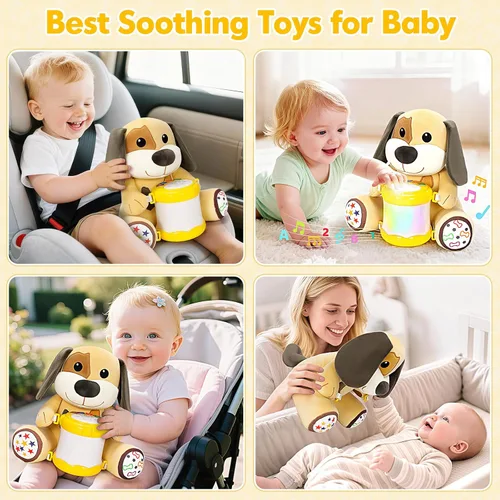 Miniatura 7 de V-Opitos Juguetes de Perro de Peluche Musicales para Bebés de 6-12 Meses+, Juego de Música Iluminada de Tambor de Aprendizaje Temprano, Regalos