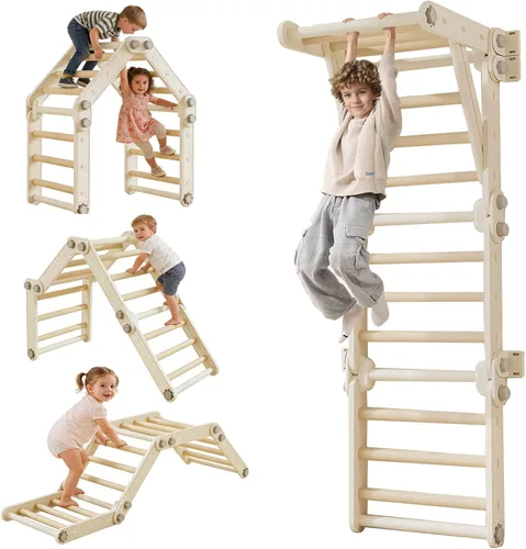 Juguetes de escalada para niños, juego de triángulos Pikler, gimnasio Montessori de plástico para interiores, gimnasio de escalada plegable