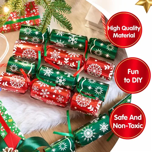Miniatura 4 de JOYIN 10 unidades de recuerdo de fiesta de Navidad sin enganche, recuerdo de mesa de copo de nieve rojo y verde, incluye sombrero de fiesta, bromas